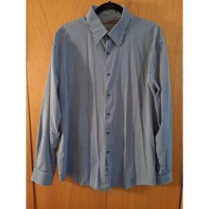 Men's Perry Ellis Long Sleeve Blue and Gray Striped Shirt XL